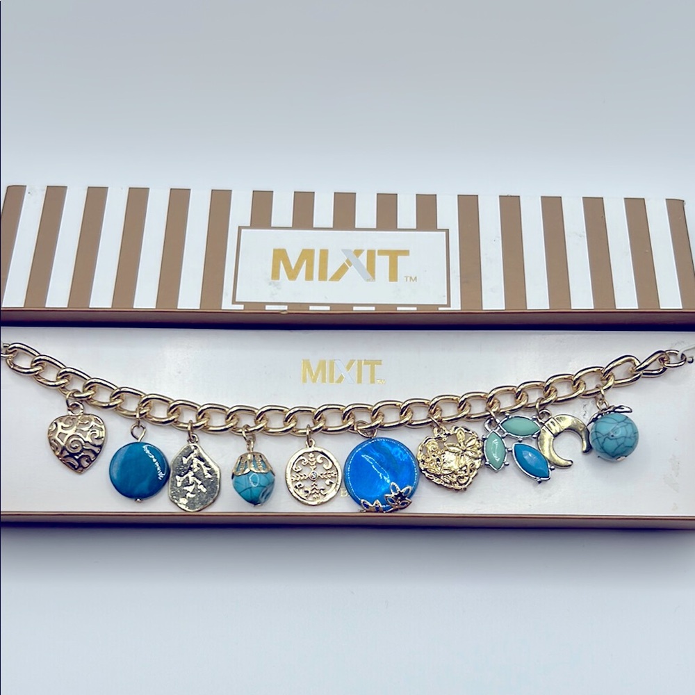 Mixit charm bracelet gold tone blue charms vacation summer cruise